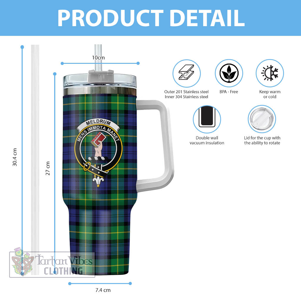 Meldrum Tartan Tumbler with Handle with Family Crest - Tartan Vibes Clothing
