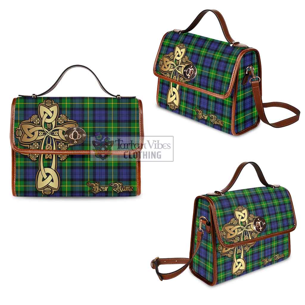 Tartan Vibes Clothing Meldrum Tartan Waterproof Canvas Bag Golden Thistle Celtic Cross Style
