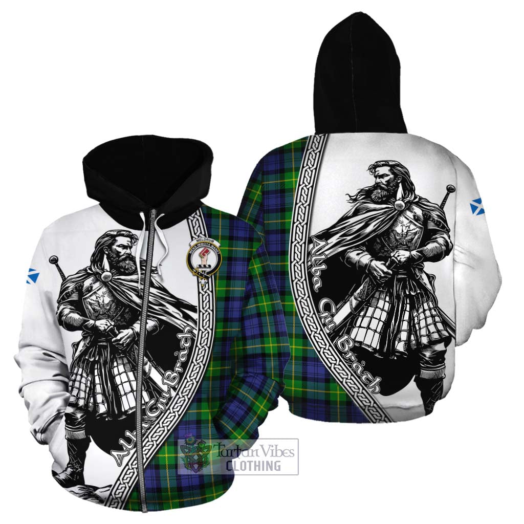 Meldrum Tartan Clan Crest Cotton Hoodie with Highlander Warrior Celtic Style - Tartan Vibes Clothing