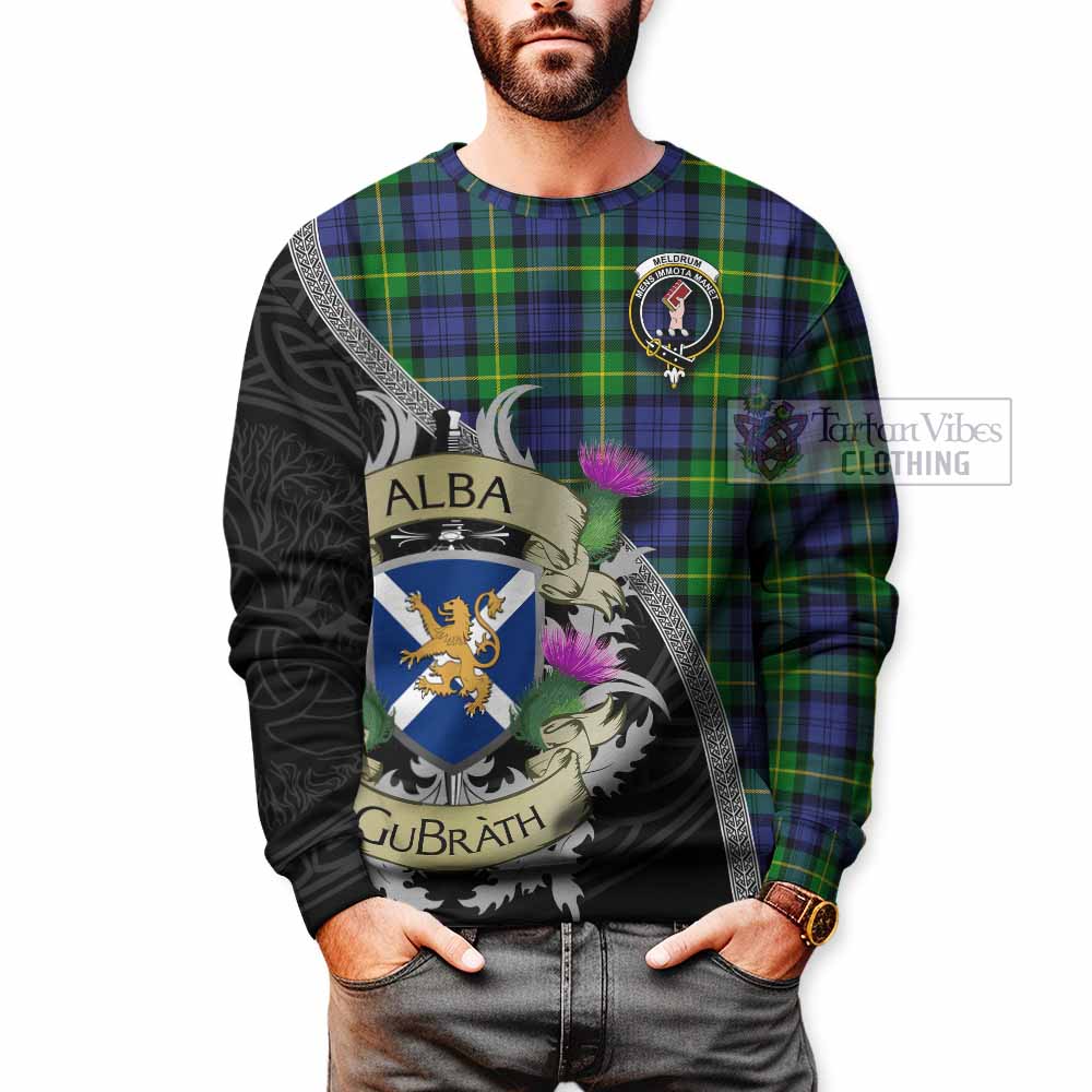 Meldrum Tartan Family Crest Sweatshirt Lion Rampant Royal Thistle Shield Celtic Inspired - Tartan Vibes Clothing