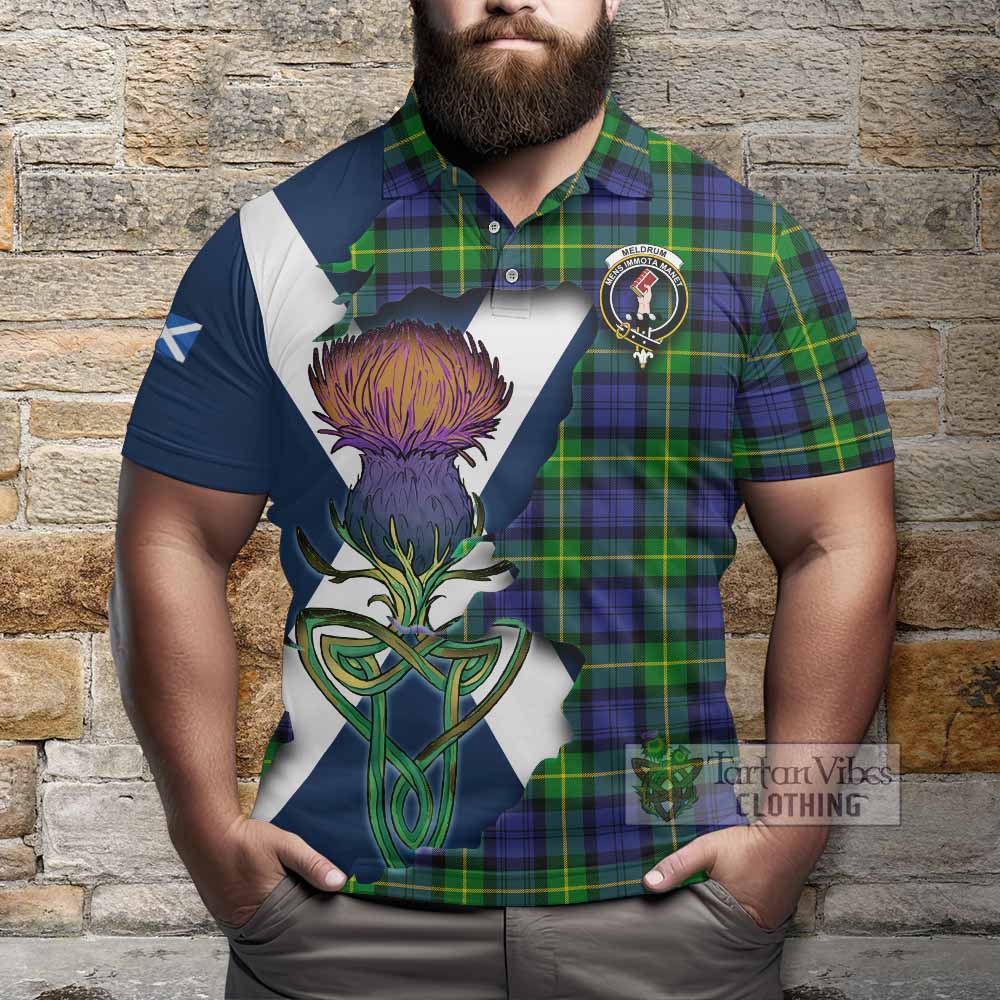 Meldrum Tartan Family Crest Polo Shirt Scottish Thistle Celtic Inspired - Tartan Vibes Clothing