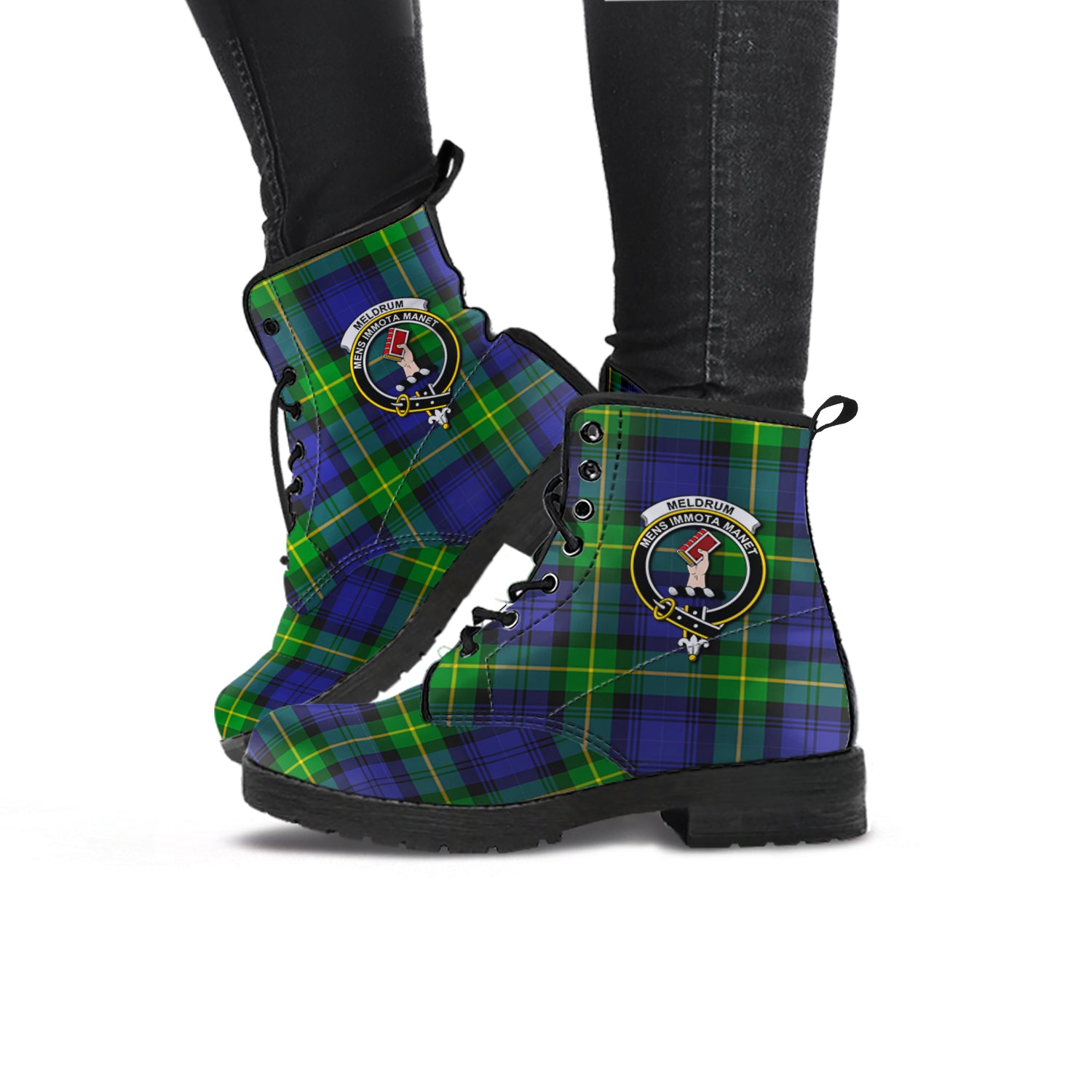Meldrum Tartan Leather Boots with Family Crest - Tartan Vibes Clothing