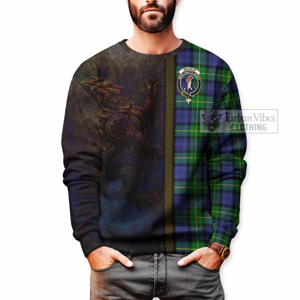 Meldrum Tartan Family Crest Sweatshirt Alba Gu Brath Be Brave Lion Ancient Style - Tartan Vibes Clothing