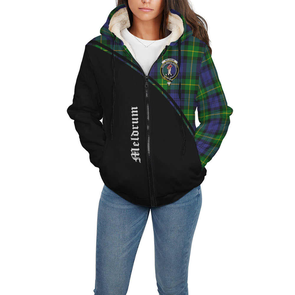 Meldrum Tartan Sherpa Hoodie with Family Crest Curve Style - Tartan Vibes Clothing