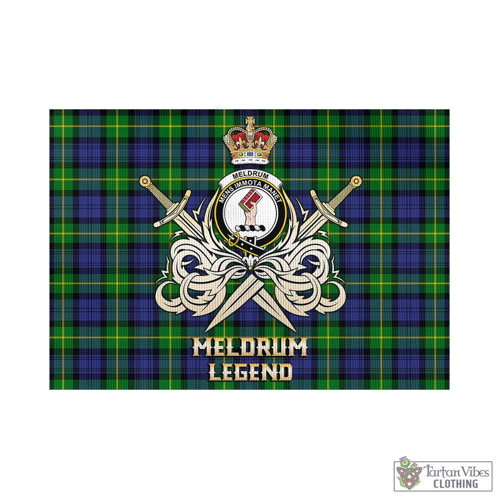 Tartan Vibes Clothing Meldrum Tartan Flag with Clan Crest and the Golden Sword of Courageous Legacy