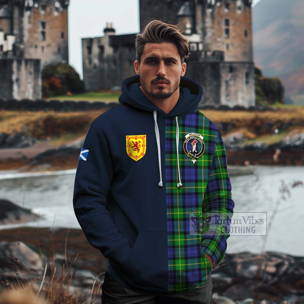 Meldrum Tartan Cotton Hoodie Alba with Scottish Lion Royal Arm Half Style - Tartan Vibes Clothing