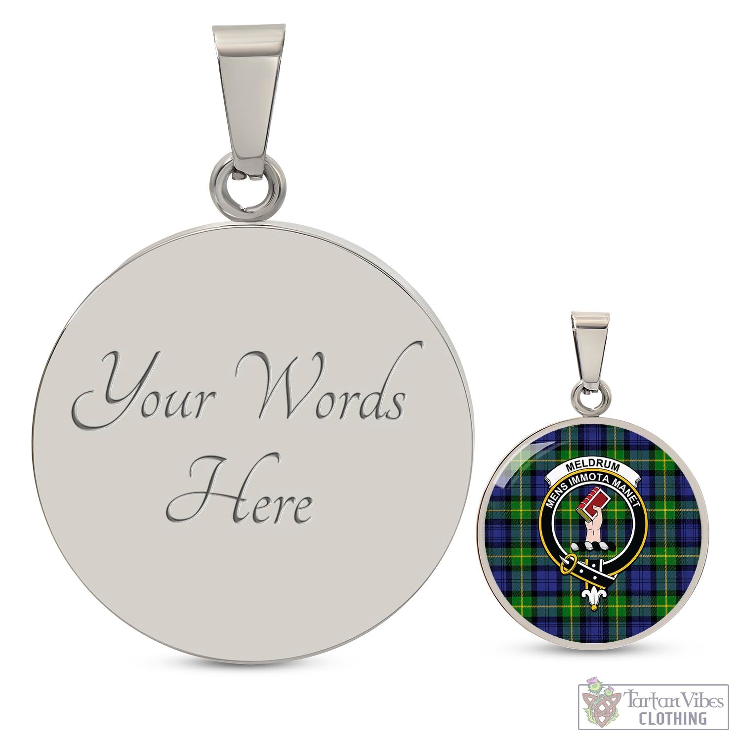 Meldrum Tartan Circle Necklace with Family Crest Luxury Necklace (Silver) Yes - Tartan Vibes Clothing