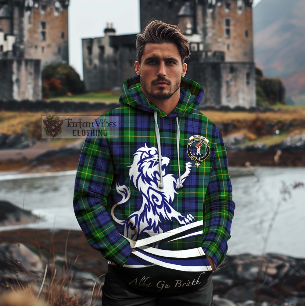 Meldrum Tartan Cotton Hoodie with Alba Gu Brath Regal Lion Emblem - Tartan Vibes Clothing
