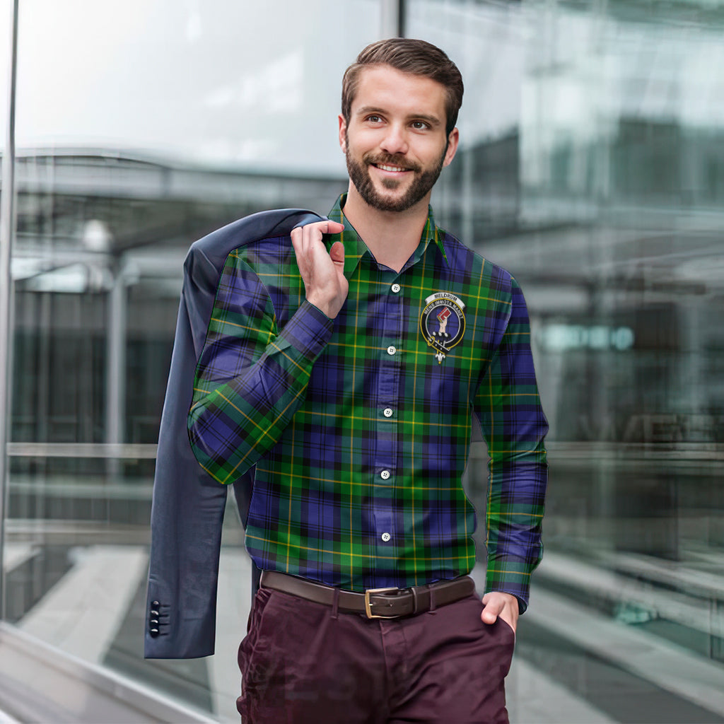 Meldrum Tartan Long Sleeve Button Up Shirt with Family Crest - Tartan Vibes Clothing