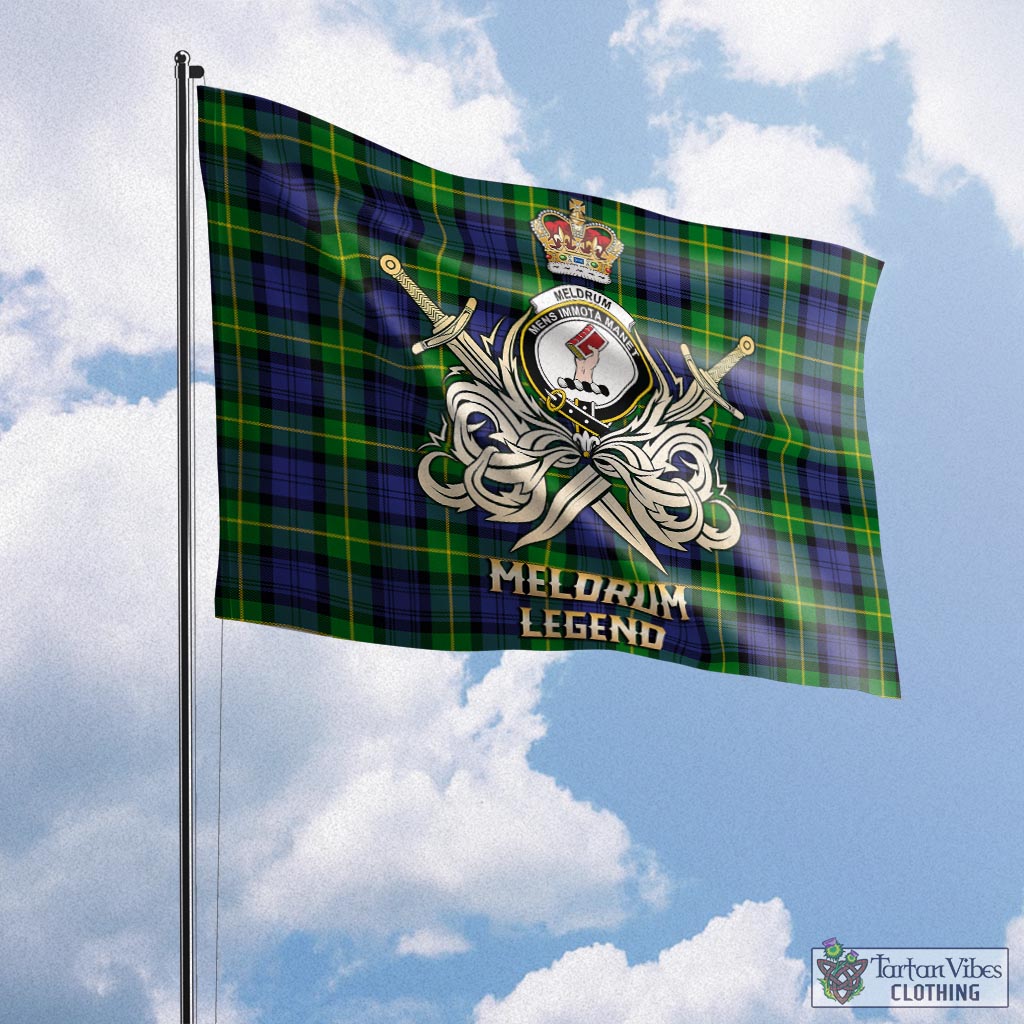 Tartan Vibes Clothing Meldrum Tartan Flag with Clan Crest and the Golden Sword of Courageous Legacy