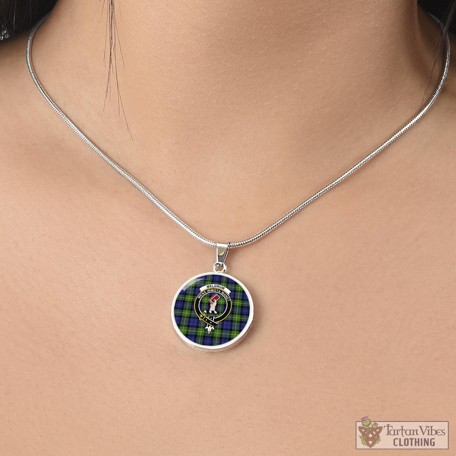 Meldrum Tartan Circle Necklace with Family Crest - Tartan Vibes Clothing
