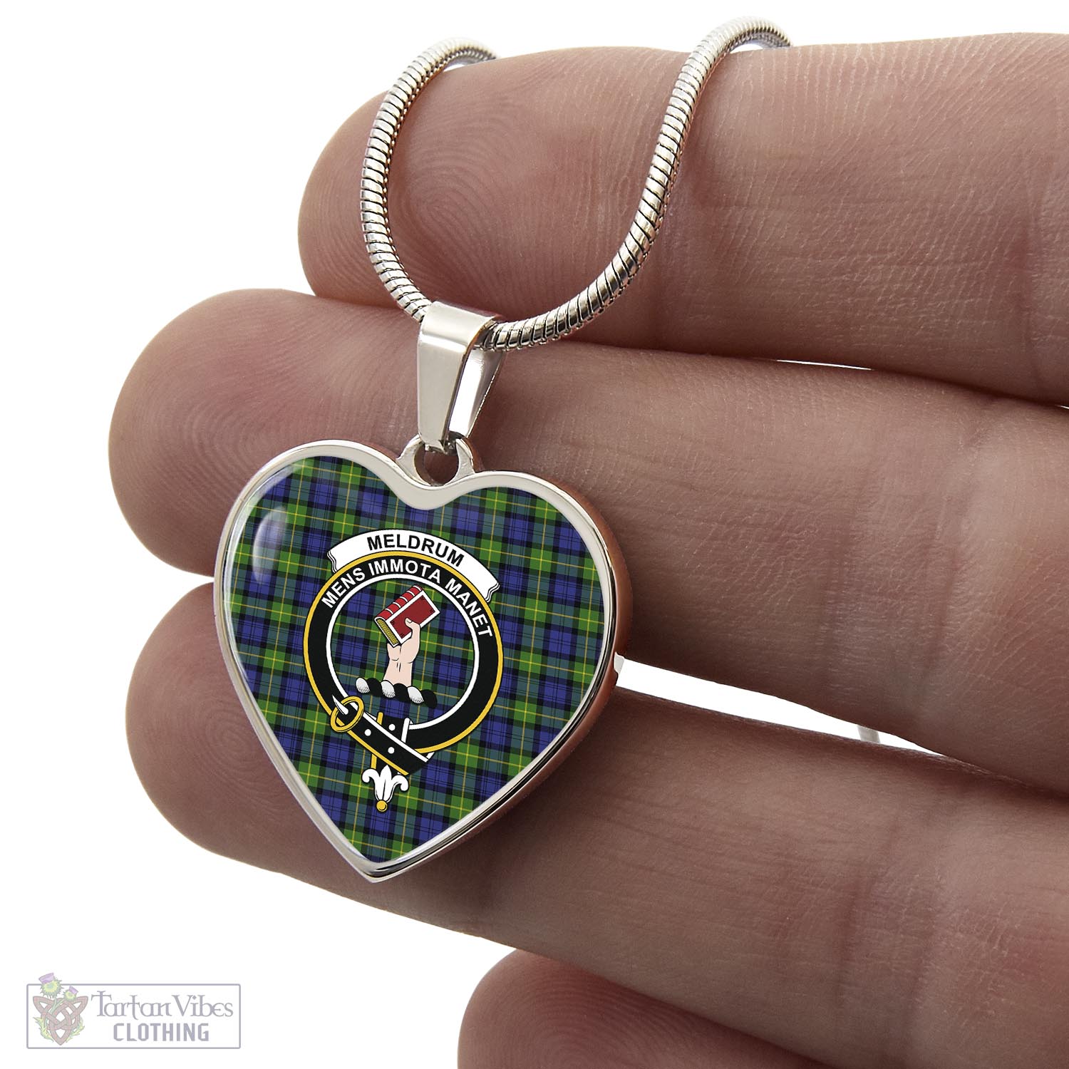Meldrum Tartan Heart Necklace with Family Crest - Tartan Vibes Clothing