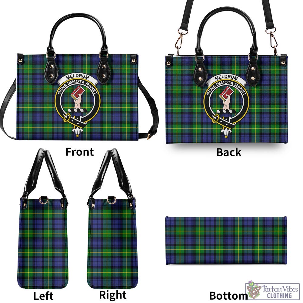 Meldrum Tartan Luxury Leather Handbags with Family Crest - Tartan Vibes Clothing