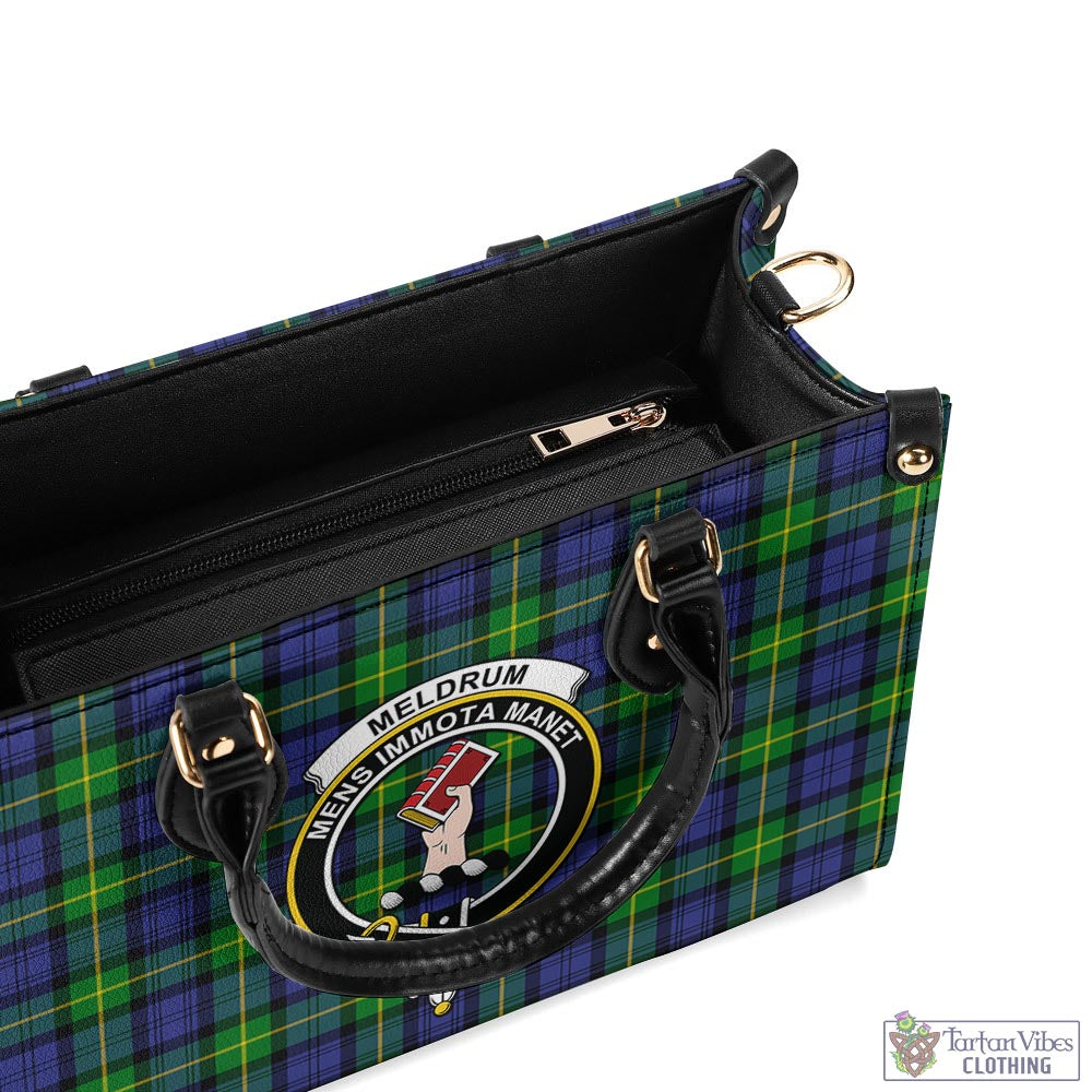 Meldrum Tartan Luxury Leather Handbags with Family Crest - Tartan Vibes Clothing