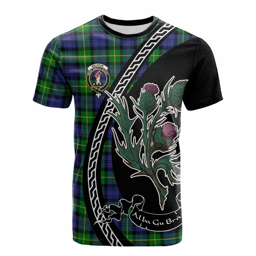 Meldrum Family Crest Tartan Cotton T-shirt Alba Thistle Inspired - Tartan Vibes Clothing