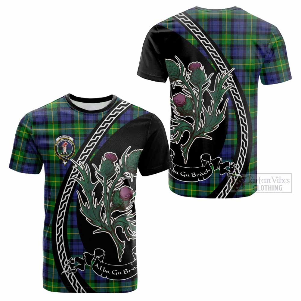 Meldrum Family Crest Tartan Cotton T-shirt Alba Thistle Inspired - Tartan Vibes Clothing