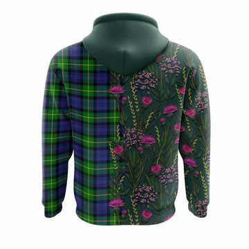 Meldrum Family Crest Tartan Hoodie Scottish Thistle Flower Pattern Half Style - Tartan Vibes Clothing