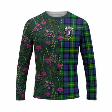 Meldrum Family Crest Tartan Long Sleeve T-Shirt Scottish Thistle Flower Pattern Half Style - Tartan Vibes Clothing