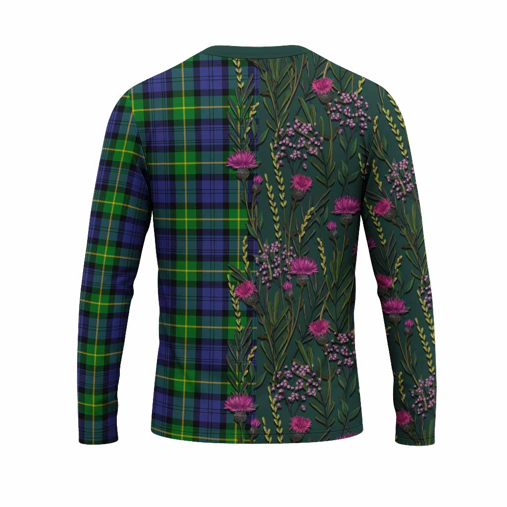 Meldrum Family Crest Tartan Long Sleeve T-Shirt Scottish Thistle Flower Pattern Half Style - Tartan Vibes Clothing