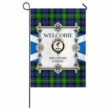 Meldrum Family Crest Tartan Welcome Garden Flag Saltire Harmony Style