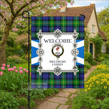 Meldrum Family Crest Tartan Welcome Garden Flag Saltire Harmony Style