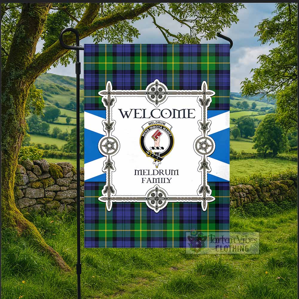 Meldrum Family Crest Tartan Welcome Garden Flag Saltire Harmony Style - Tartan Vibes Clothing