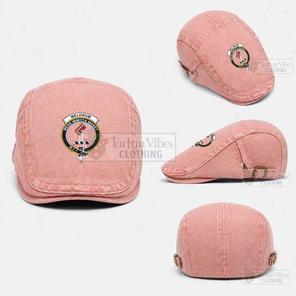Meldrum Scottish Clan Crest Washed Flat Cap - Unisex Jeff Cap One Size (Adjustable) Pink - Tartan Vibes Clothing