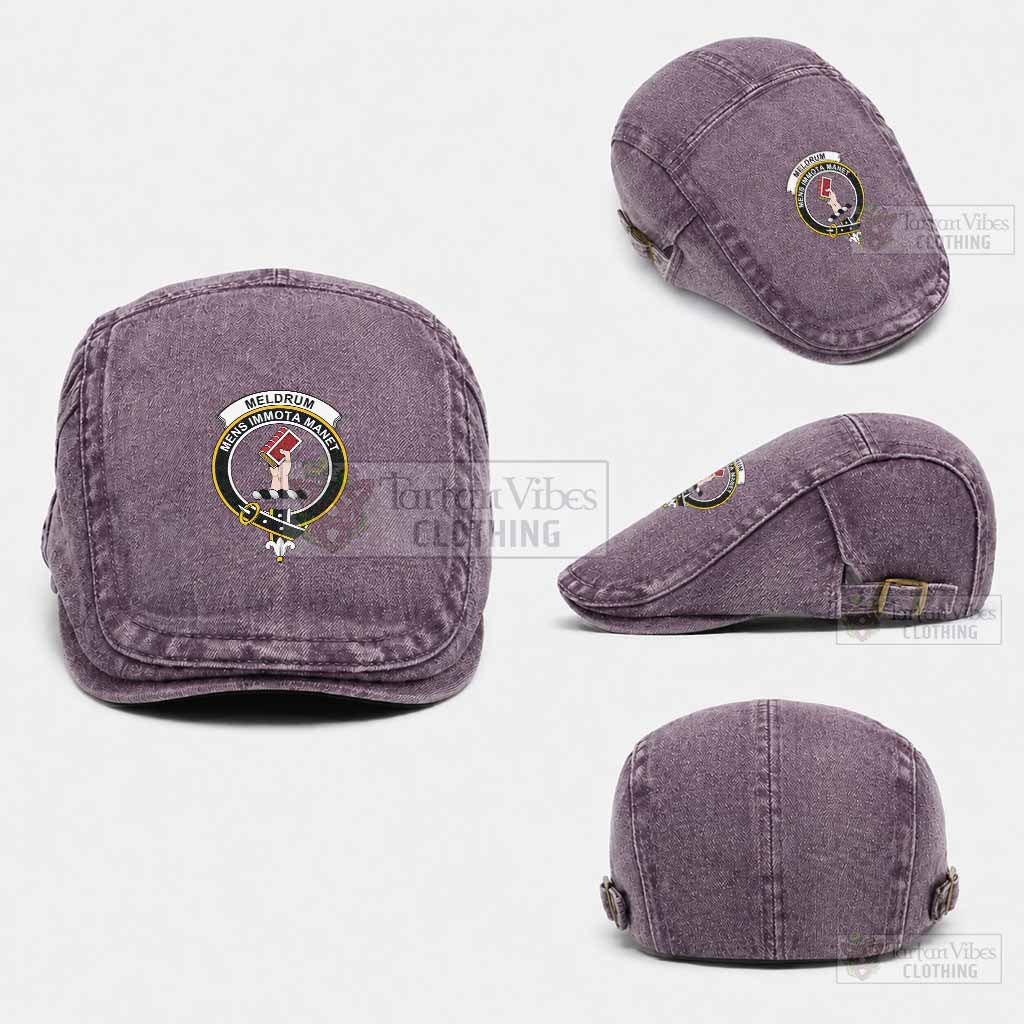 Meldrum Scottish Clan Crest Washed Flat Cap - Unisex Jeff Cap One Size (Adjustable) Purple - Tartan Vibes Clothing