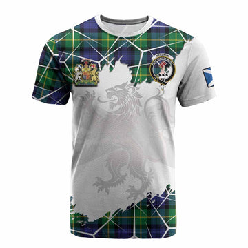 Meldrum Tartan Cotton T-shirt with Family Crest and Lion Rampant Grunge Style