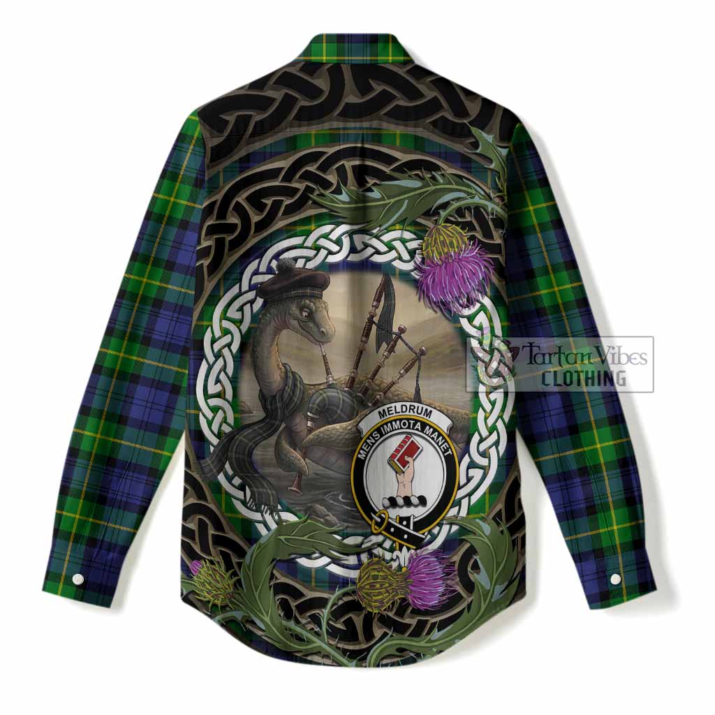 Meldrum Tartan Crest Bagpipe Nessie Women Casual Shirt Scottish Loch Ness Monster Celtic Thistle