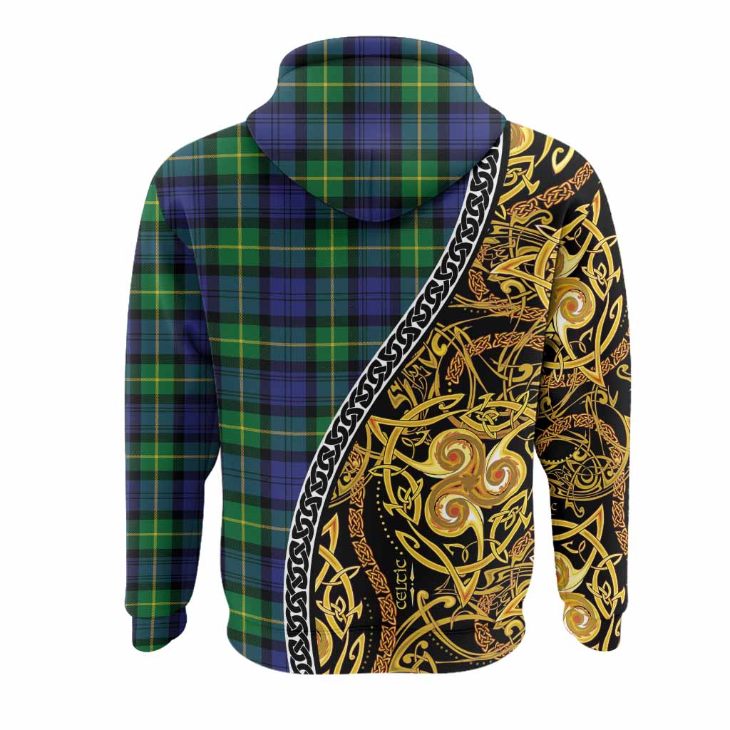 Meldrum Tartan Crest Hoodie Celtic Knot and Triple Trickle Spiral Symbols