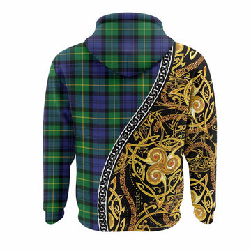 Meldrum Tartan Crest Hoodie Celtic Knot and Triple Trickle Spiral Symbols