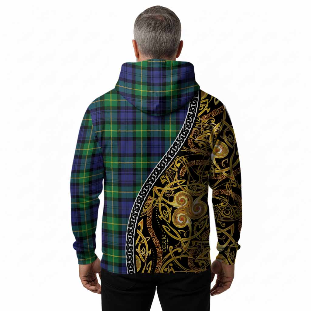 Meldrum Tartan Crest Hoodie Celtic Knot and Triple Trickle Spiral Symbols