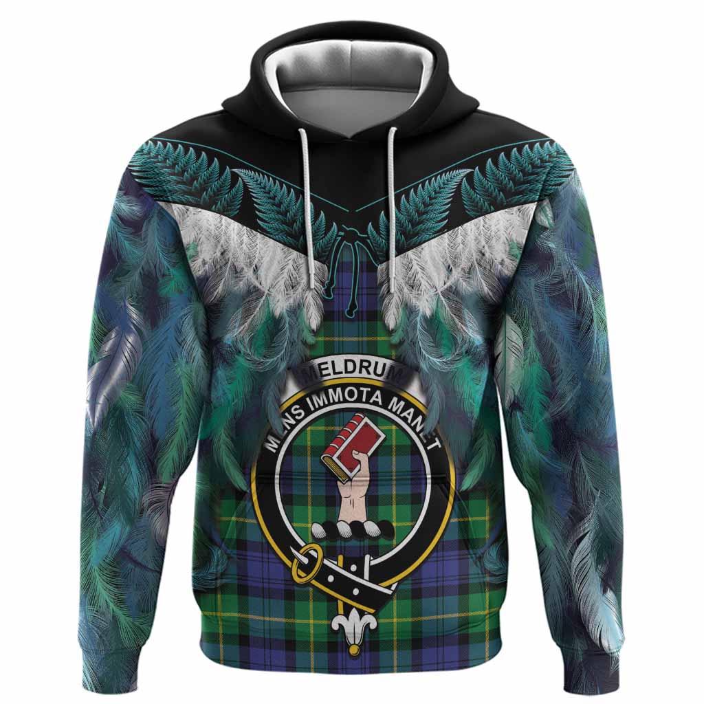 Meldrum Tartan Crest Hoodie New Zealand Maori Korowai Cloak