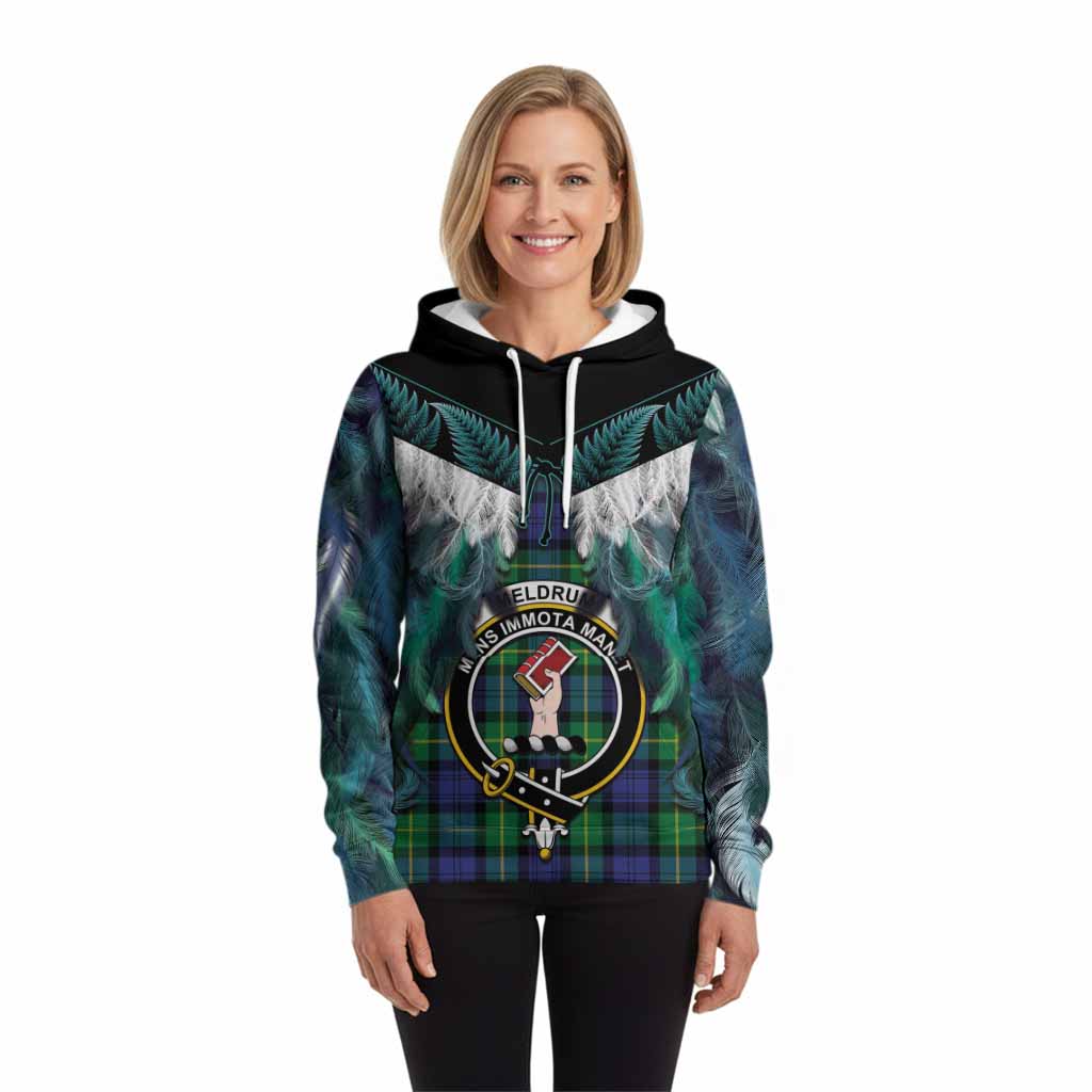 Meldrum Tartan Crest Hoodie New Zealand Maori Korowai Cloak
