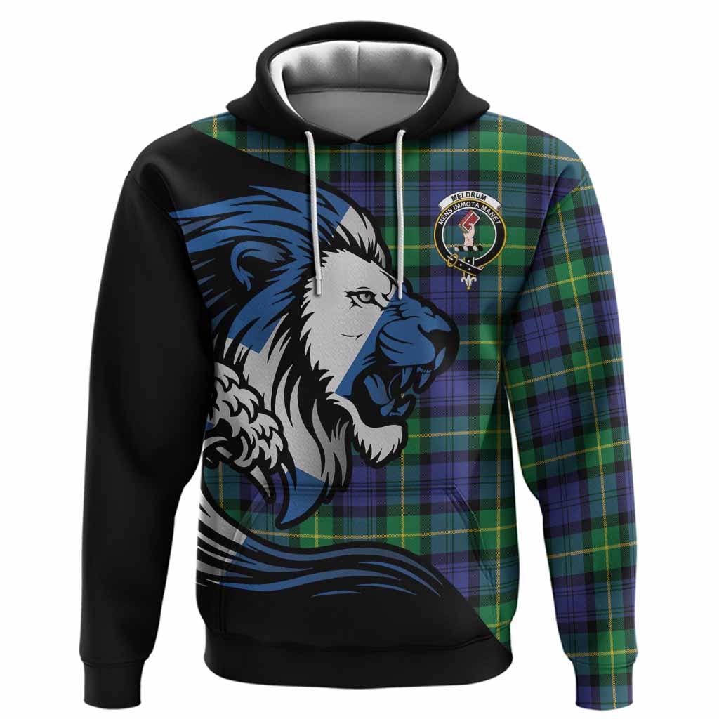 Meldrum Tartan Crest Hoodie Scottish Golden Lions Wave Flow