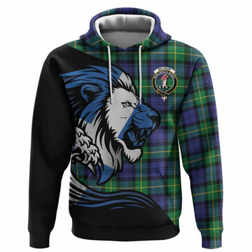 Meldrum Tartan Crest Hoodie Scottish Golden Lions Wave Flow