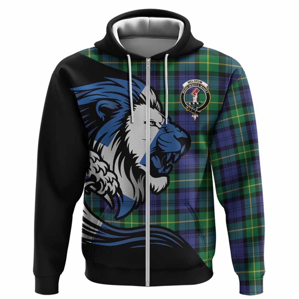 Meldrum Tartan Crest Hoodie Scottish Golden Lions Wave Flow