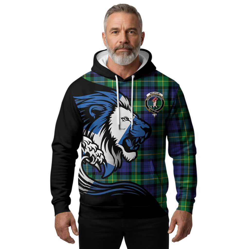 Meldrum Tartan Crest Hoodie Scottish Golden Lions Wave Flow