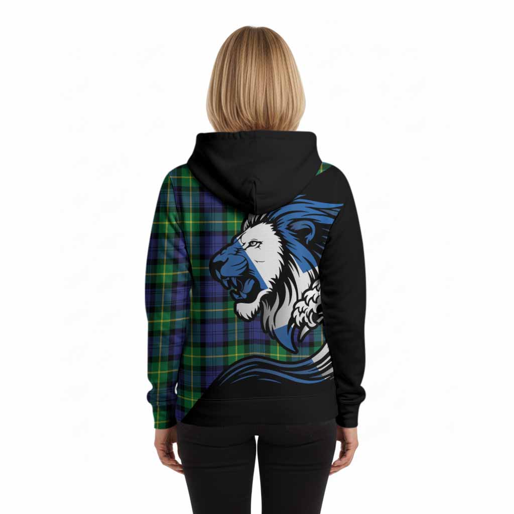 Meldrum Tartan Crest Hoodie Scottish Golden Lions Wave Flow