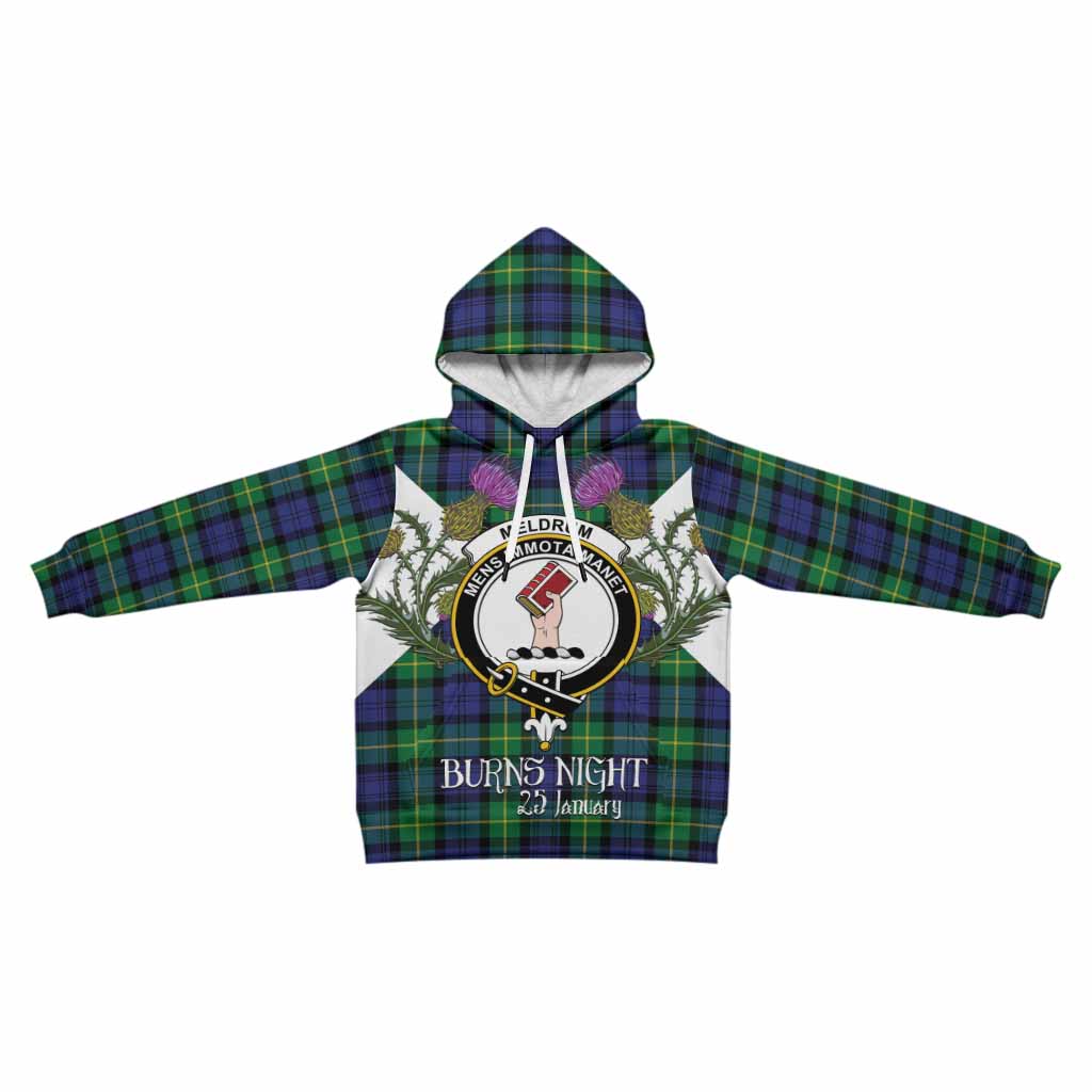 Meldrum Tartan Family Crest Kid Hoodie Scottish Burns Night Thistle Floral