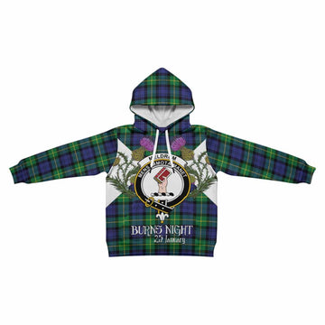 Meldrum Tartan Family Crest Kid Hoodie Scottish Burns Night Thistle Floral