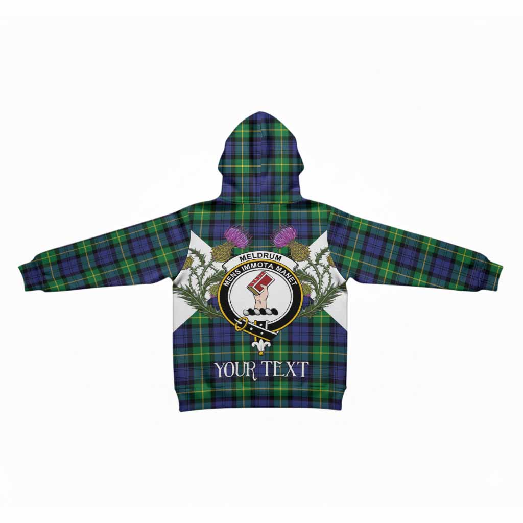 Meldrum Tartan Family Crest Kid Hoodie Scottish Burns Night Thistle Floral