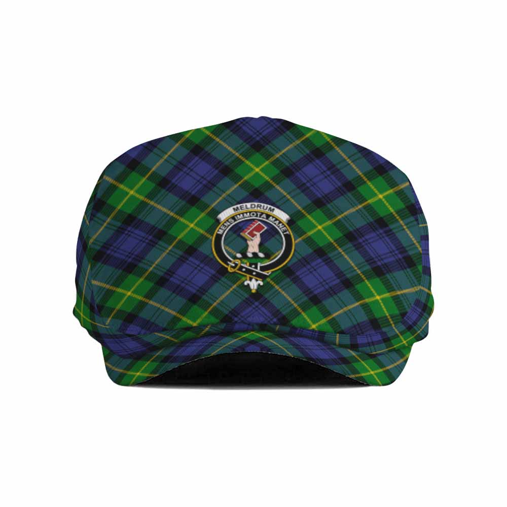 Meldrum Tartan Flat Cap, Jeff Cap Cross Style with Family Crest - Tartan Vibes Clothing