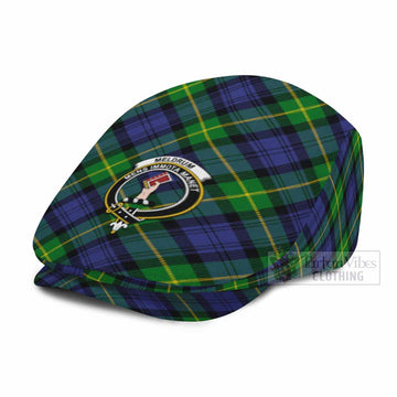 Meldrum Tartan Flat Cap, Jeff Cap Cross Style with Family Crest