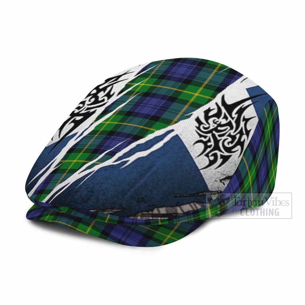 Meldrum Tartan Flat Cap, Jeff Cap Scotland Flag Ripped Tribal Design