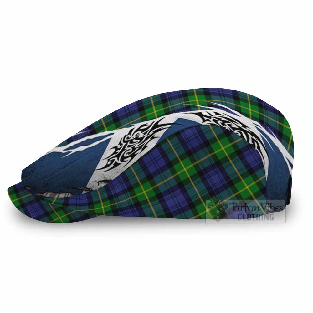 Meldrum Tartan Flat Cap, Jeff Cap Scotland Flag Ripped Tribal Design