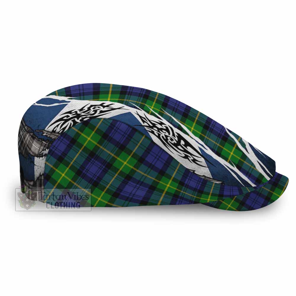 Meldrum Tartan Flat Cap, Jeff Cap Scotland Flag Ripped Tribal Design
