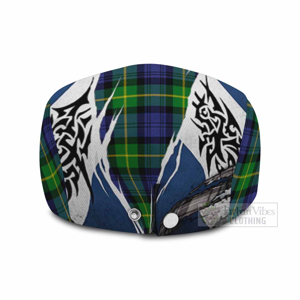 Meldrum Tartan Flat Cap, Jeff Cap Scotland Flag Ripped Tribal Design
