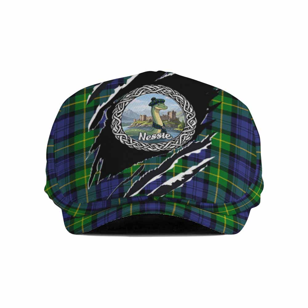 Meldrum Tartan Loch Ness Monster Flat Cap, Jeff Cap Celtic Knot Nessie Art